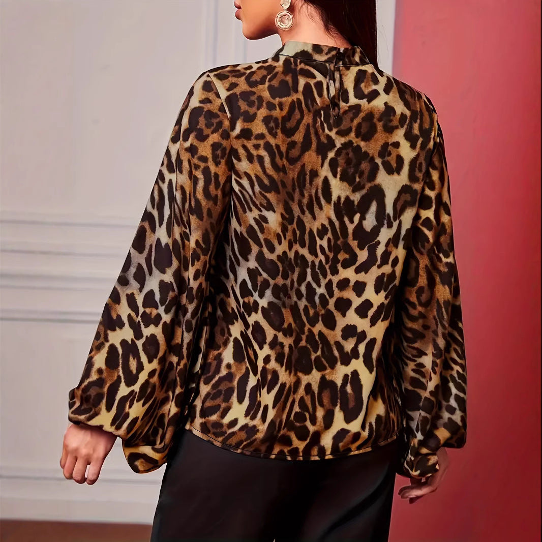Dame Elegant animalistisk Bluse med bredt skårede ærmer Stilla