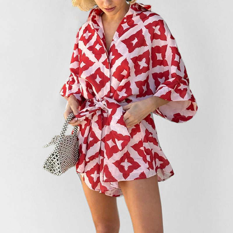 Dame afslappet Kimono-bluse med taljebånd Stilla