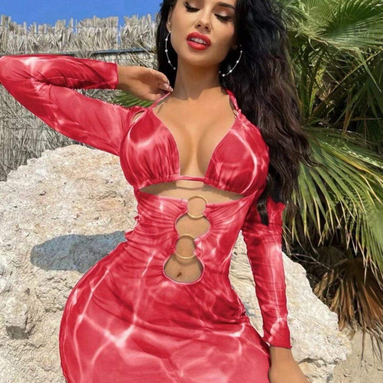 Dame Cut-Out Langærmet Badedragt Kjole Stilla