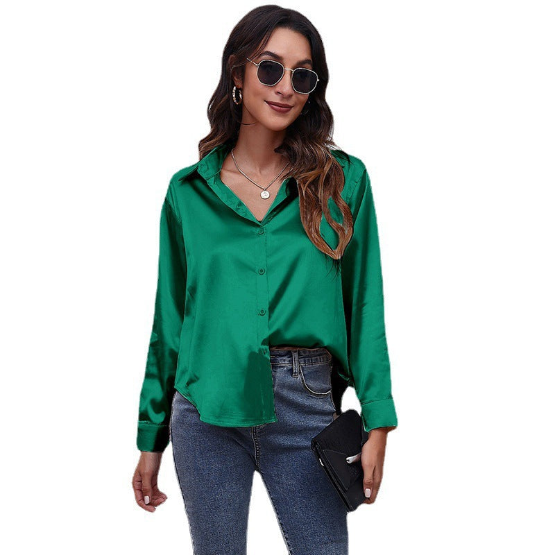 Dame Satin Bluse med Knote Lukning Stilla