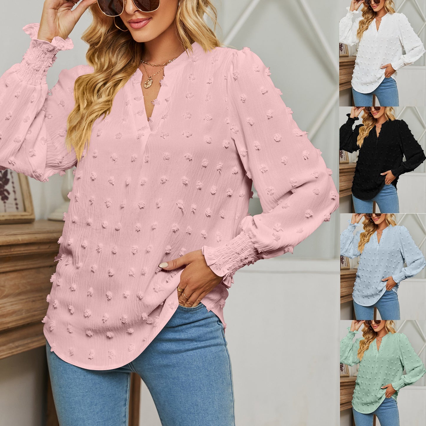 Dame elegant bluse med reliefagtige detaljer WP