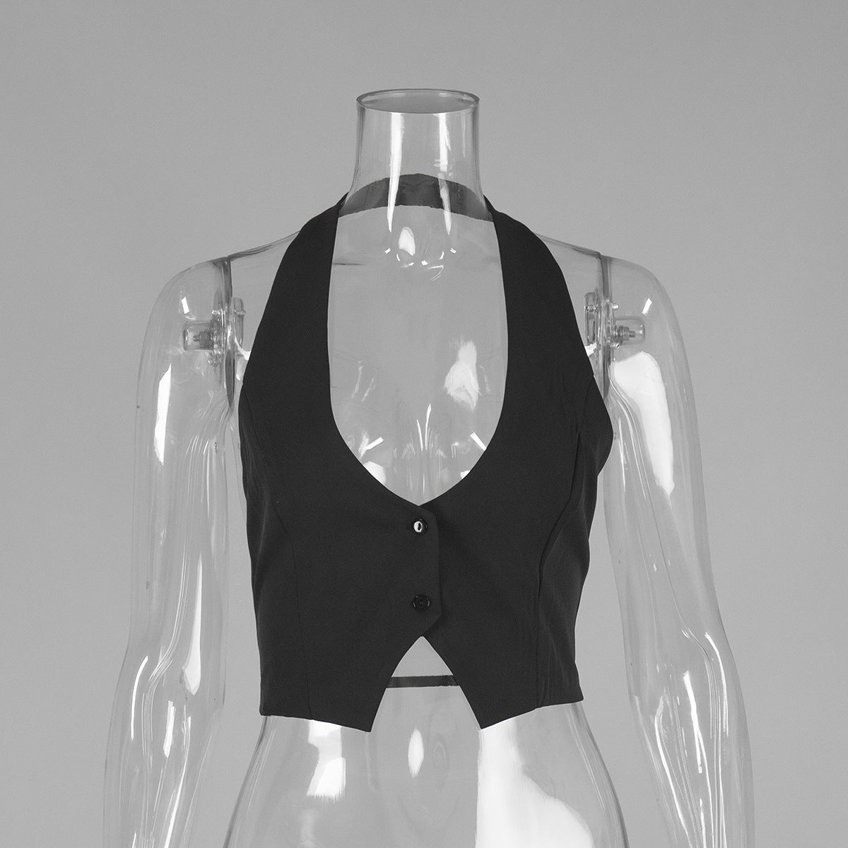 Dame Cropped Bluse med dyb udskæring og knaplukning Stilla