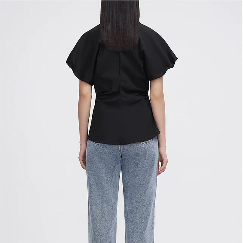 Dame elegant bluse med rynkning og korte ærmer Stilla