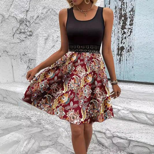 Dame A-linje Blomsterprint Kjole Stilla