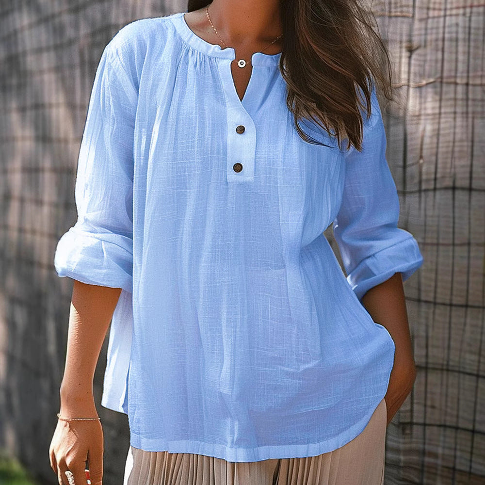 Dame afslappet bluse med knapdetaljer og løs pasform Stilla