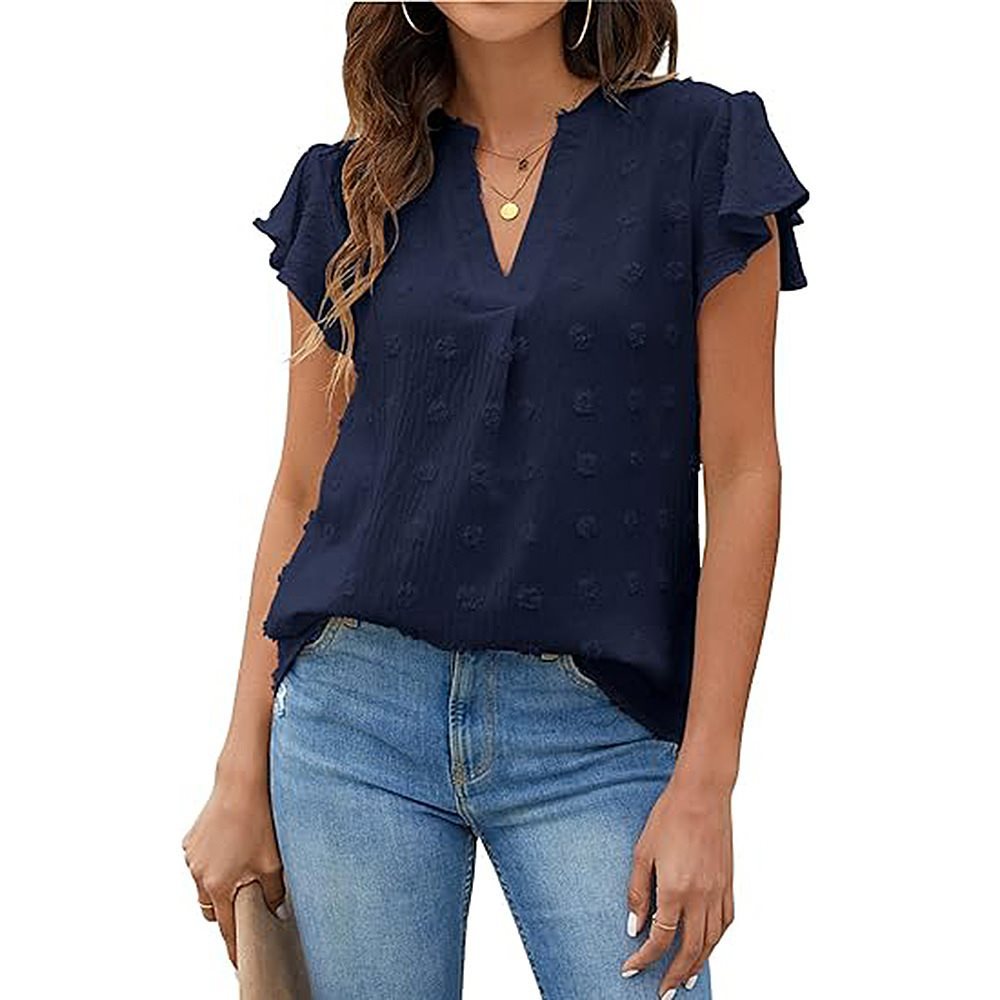 Dame elegant blouse med fint strukturdesign og korte ærmer Stilla