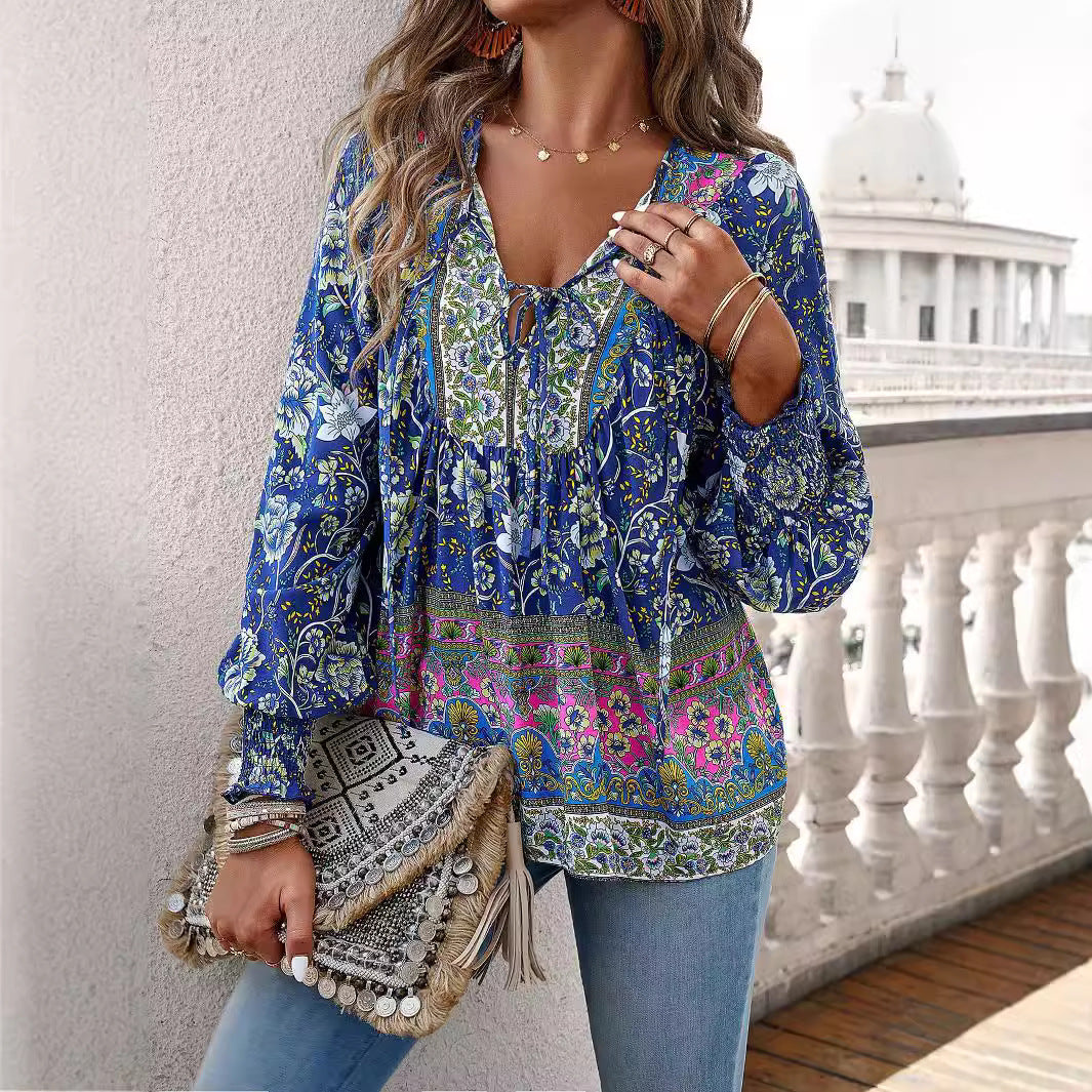 Dame elegant bluse med florale applikationer og afslappet snit Stilla