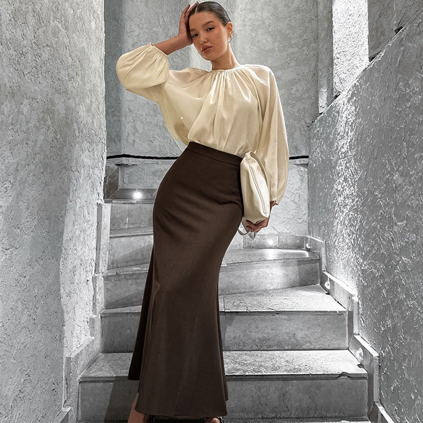 Dame elegant blyantskørter med høj talje og svajende kant Stilla