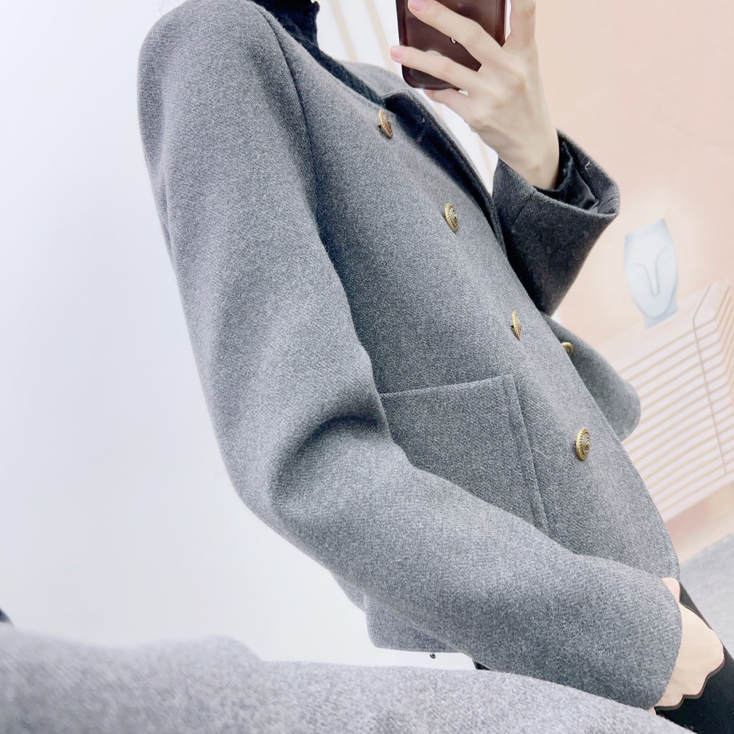 Dame elegant Boucle-jakke med dobbelt knaplukning og praktiske lommer Stilla