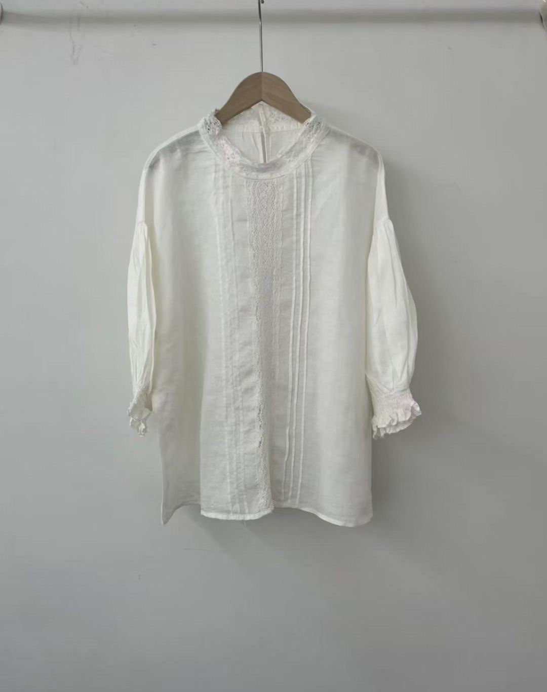 Dame Elegant Broderet Bluse med Rullekanter Stilla