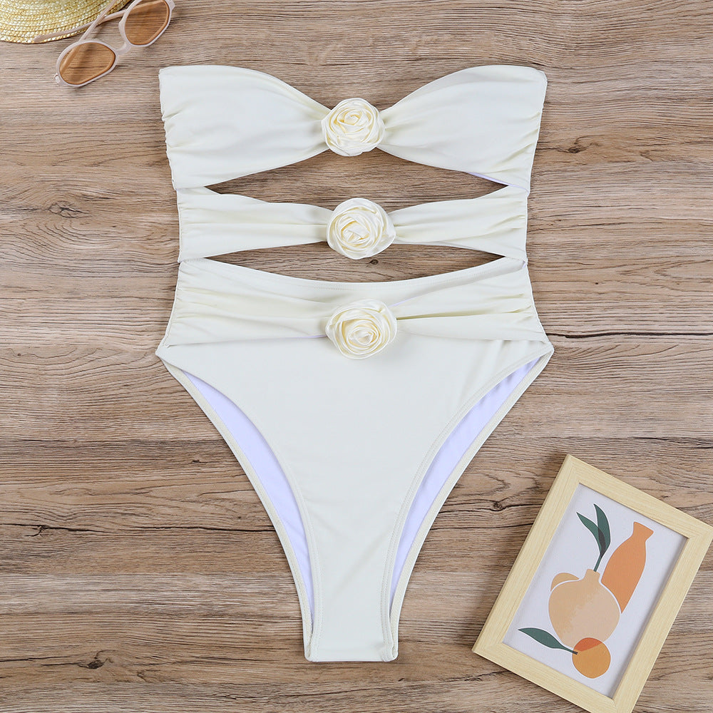 Dame Badetøj med elegant Cut-Out og Blomsterapplikationer Stilla