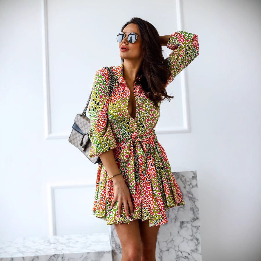 Dame A-linie skjortekjole med bælte detalje Stilla