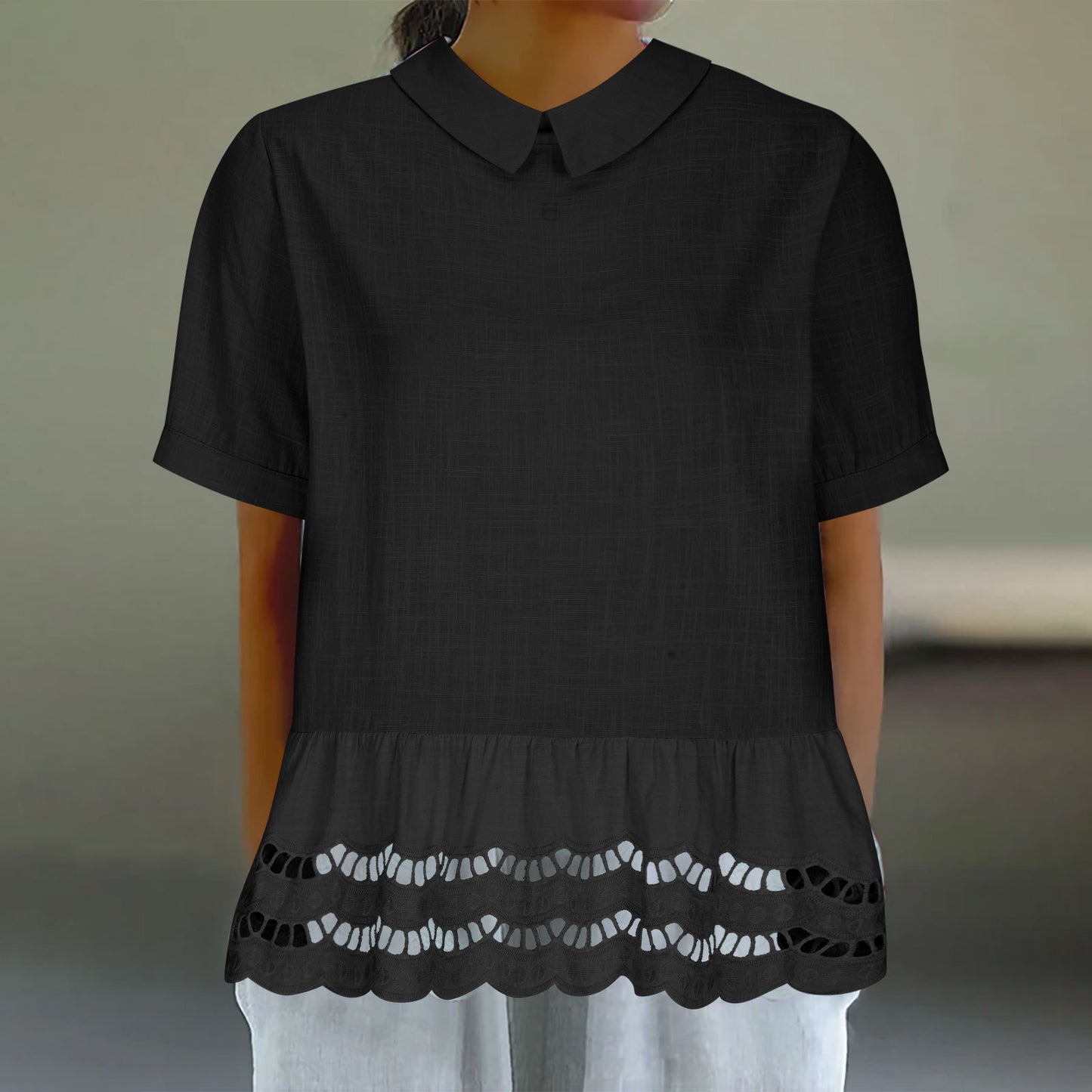 Dame elegant bluse med bølget kant Stilla