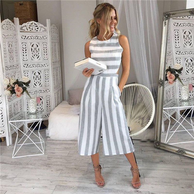 Dame jumpsuit med grå striber og elegant snit Stilla