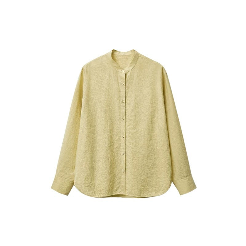 Dame afslappet bluse med stående krave og kvalitets knapdetaljer Stilla