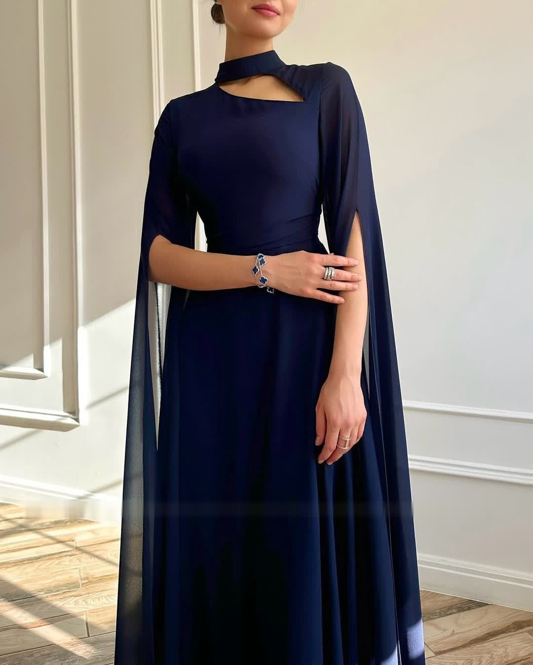 Dame Elegant Cape Maxi Kjole Stilla