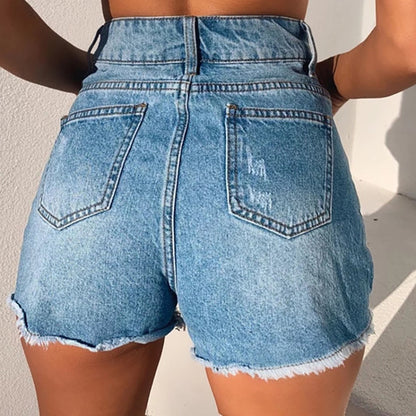 Dame mode Ødelagt Jeans-shorts med høj talje og knapdetaljer Stilla
