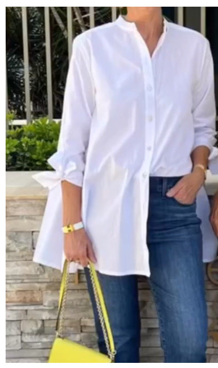 Dame afslappet lang jakke med opretstående krave og praktiske lommer Stilla