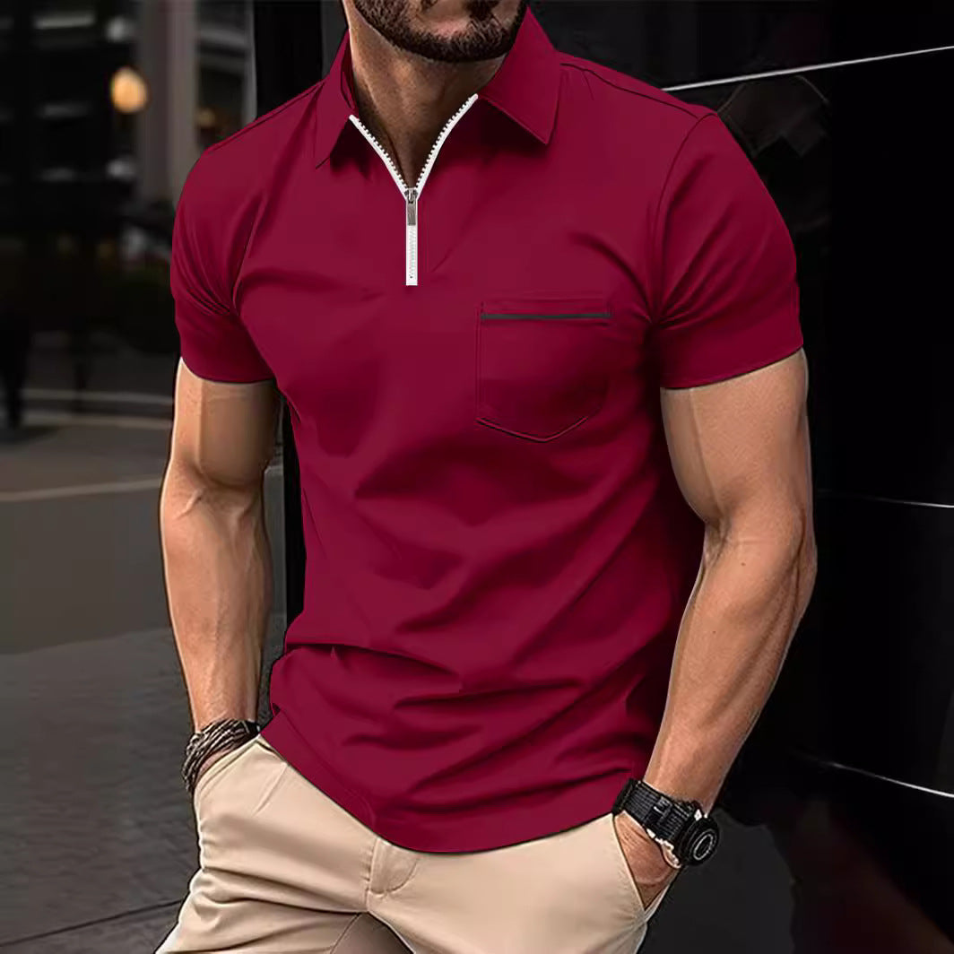 Herrer polo shirt med moderne kort lynlås og brystlomme Stilla