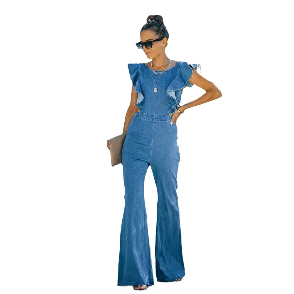 Femme Volantærmer Denim Jumpsuit Stilla