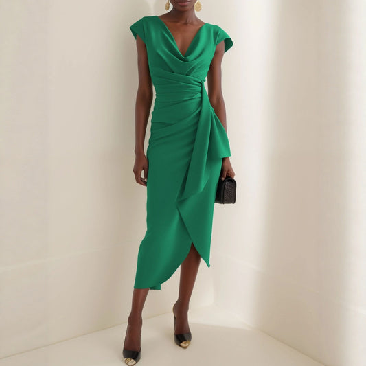 Dame Elegant Draperet Midi-Kjole Stilla