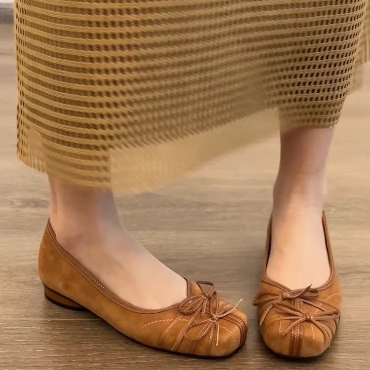 Dame Elegant Bue-Detail Læder Ballerinas Stilla