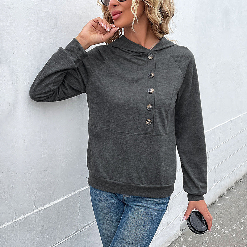 Dame afslappet hættetrøje med knaplukning og raglanærmer Stilla