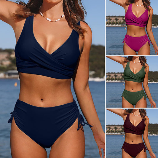 Dame bikini-sæt med højt skåret bukser og trendy indpakningsdesign Stilla