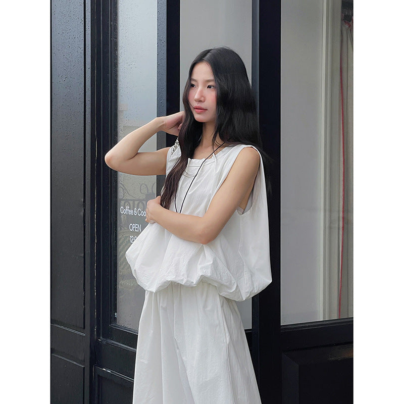 Dame afslappet oversized top med flæsedetaljer og rundudskæring Stilla