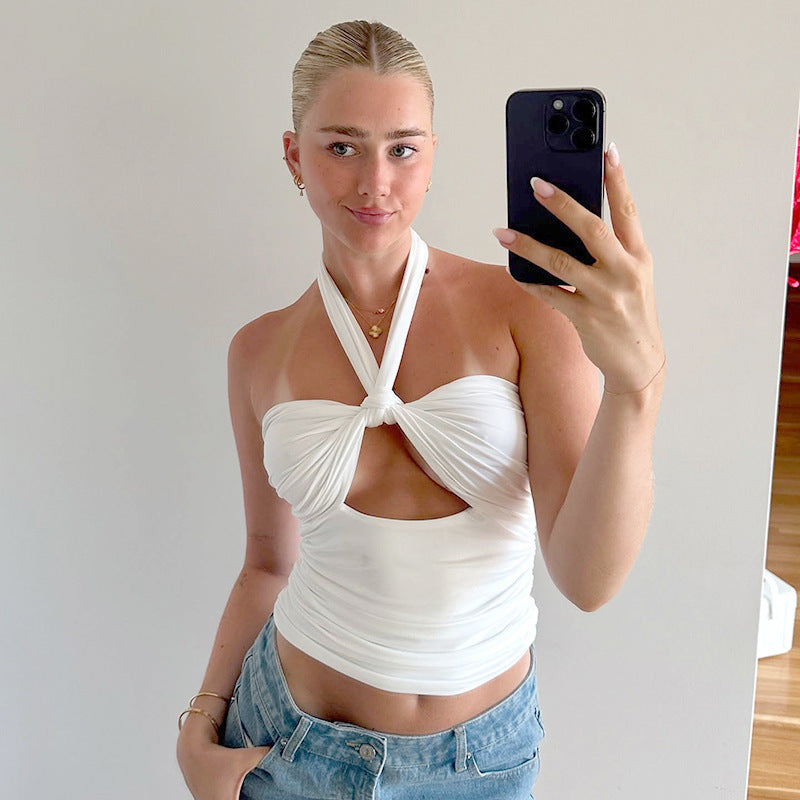 Dame cropped top med dobbelt knude og tætsiddende snit Stilla