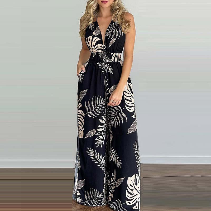 Kvinder Halterneck Jumpsuit med vide ben og sidesplitter Stilla