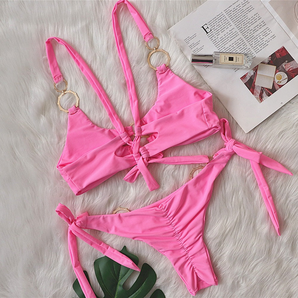 Dame Cut-Out Ring Detalje Bikini Sæt Stilla
