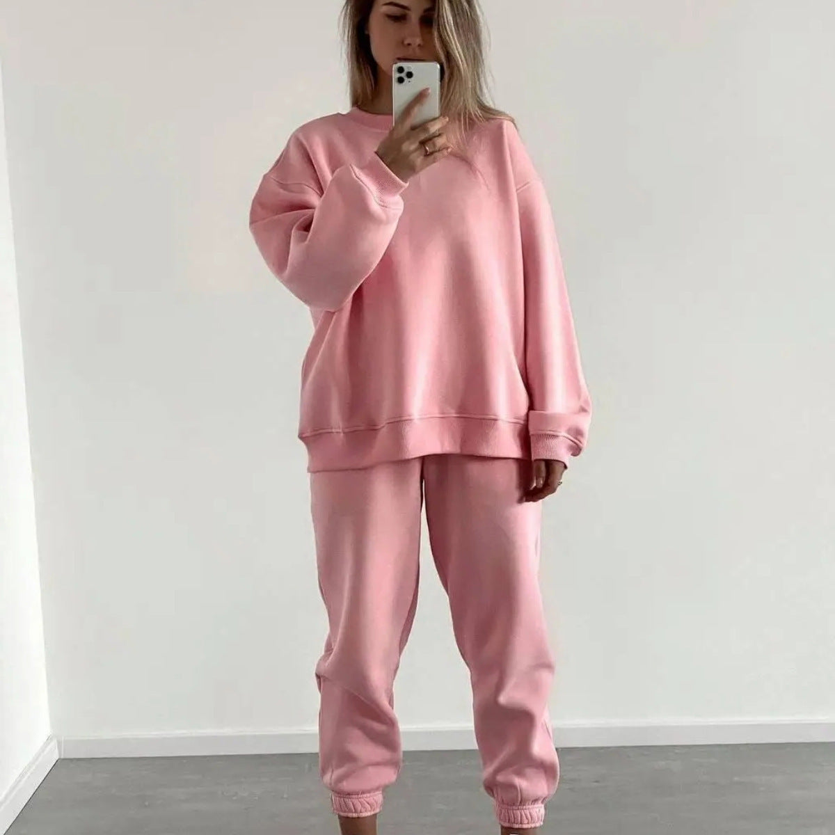 Dame afslappet fleece træningssæt med høj talje Stilla