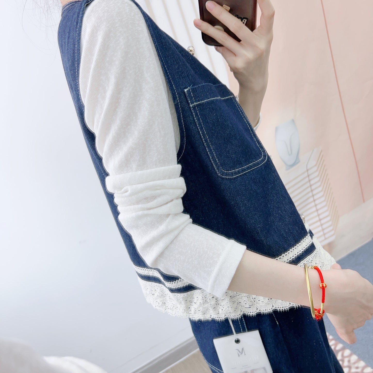 Dame denim vest med høj talje og tætsiddende snit Stilla