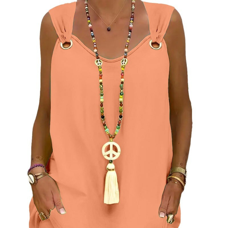 Dame afslappet spaghetti-stropkjole med sidelommer og moderigtigt design Stilla