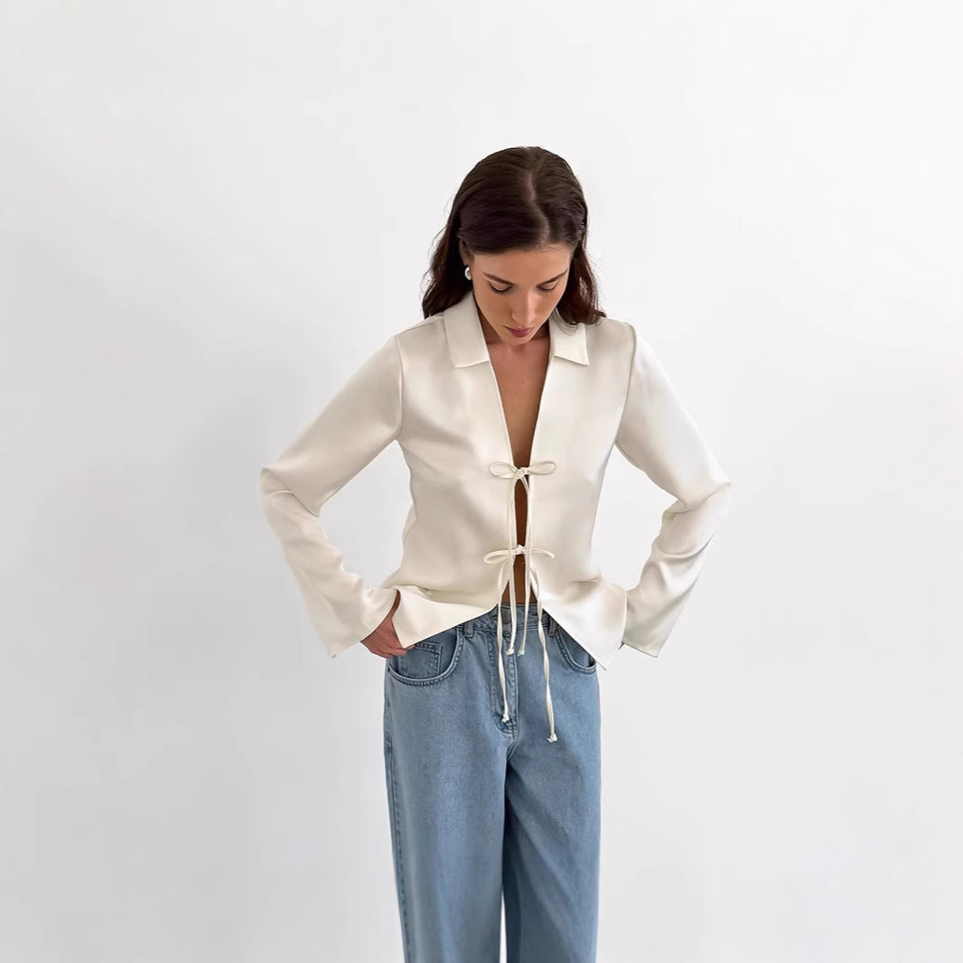 Dame Elegant Blusekjole med Snøring og Langt Ærme Stilla