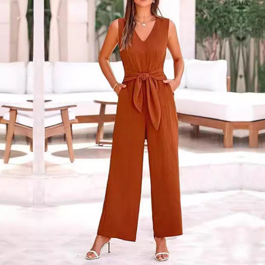 Dame Elegant Jumpsuit med Talje bælte og V-udskæring Stilla