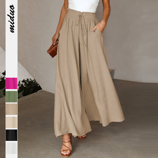 Dame afslappede brede sommerbukser med elastisk talje og praktiske lommer Stilla