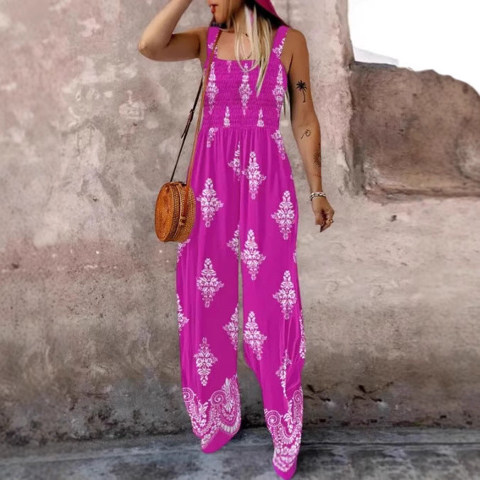 Dame luftig jumpsuit med blomstermønster og praktiske lommer Stilla