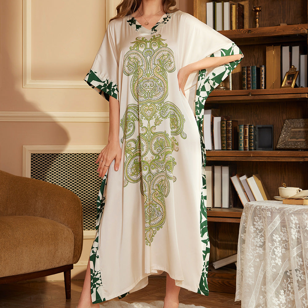Dame Kaftan med elegant blomsterdesign og taljebælte Stilla