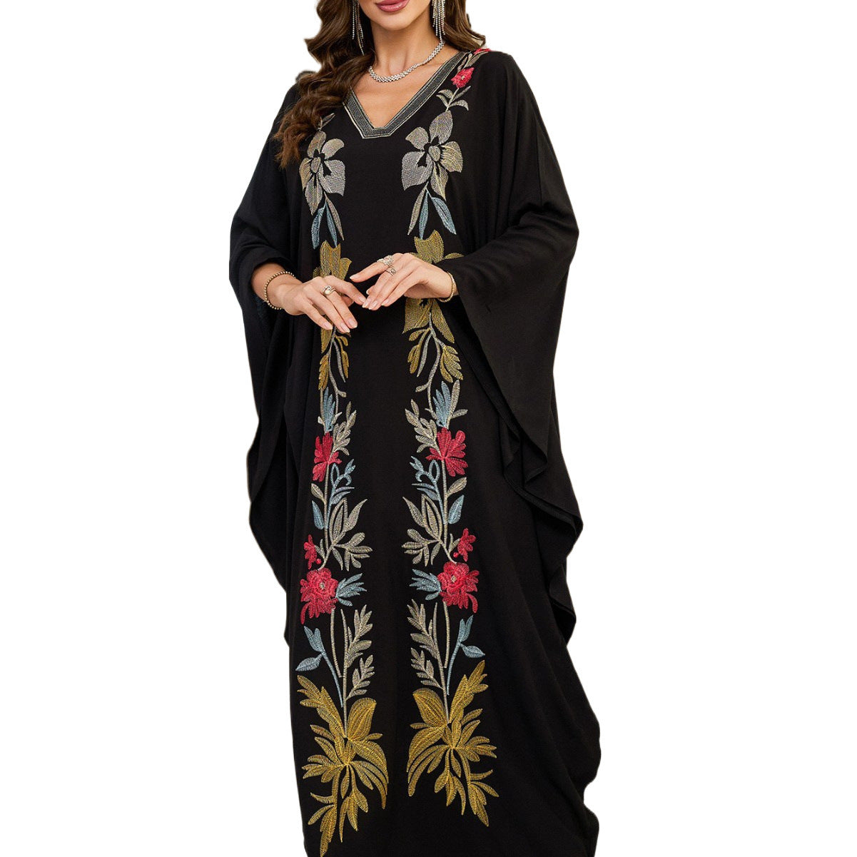 Dame elegant kaftan med florale broderier Stilla
