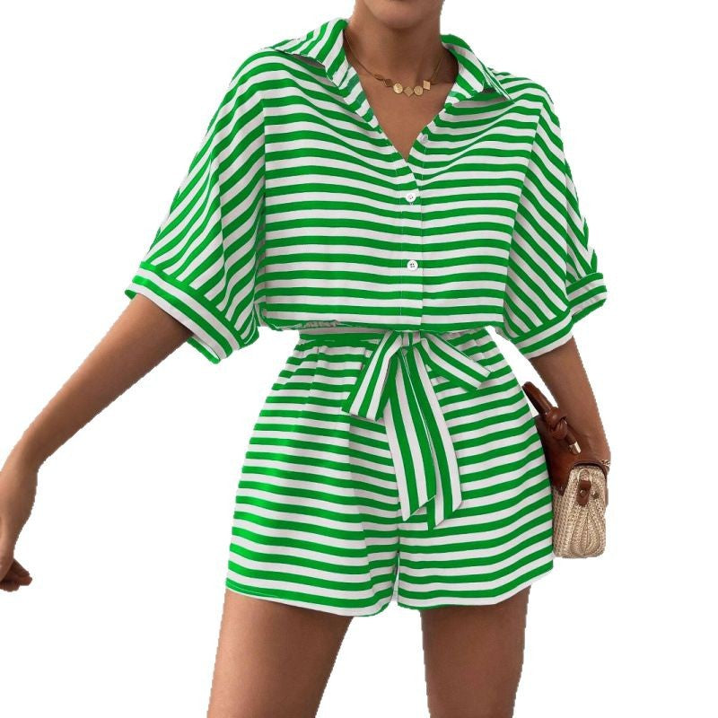 Dame Stribet Casual Knap-Op Jumpsuit Stilla