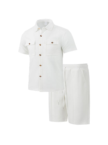 Herrer casual kortærmet skjorte og elastiske shorts-sæt Stilla