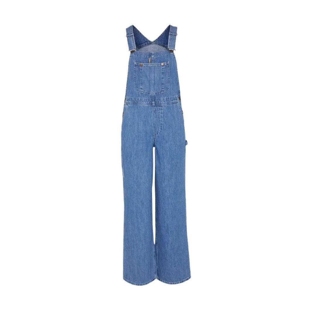 Dame afslappet denim overalls med funktionelle lommer og bredt ben Stilla