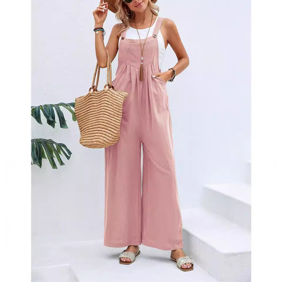 Dame jumpsuit med bred ben og knapdetaljer Stilla