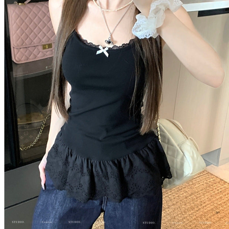 Dame Ruffles Lace Trim Peplum Top Stilla