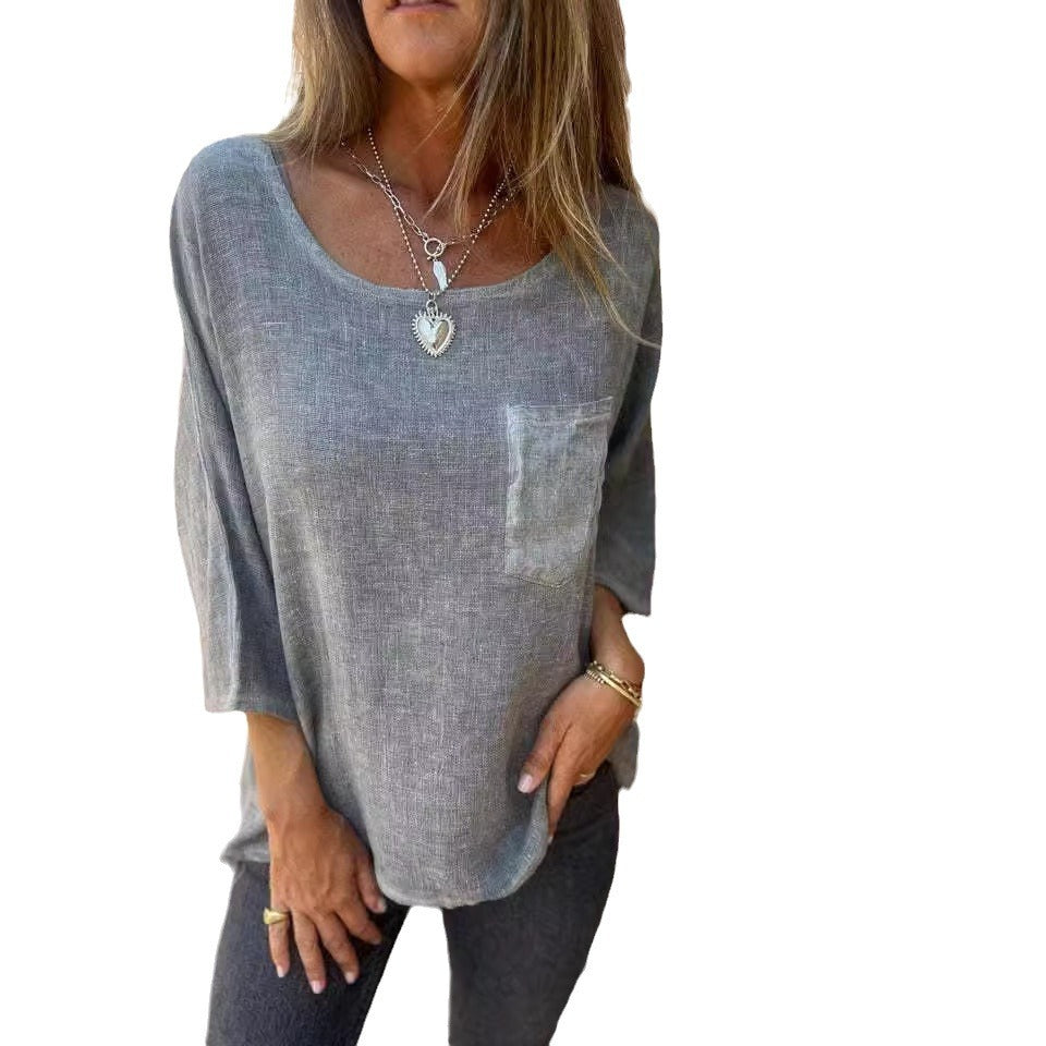 Dame afslappet linned skjorte med praktisk brystlomme og bred pasform Stilla