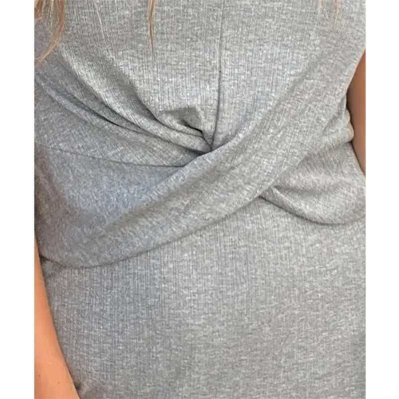 Dame afslappet Maxi-kjole med knude-detalje og kortærmet snit Stilla