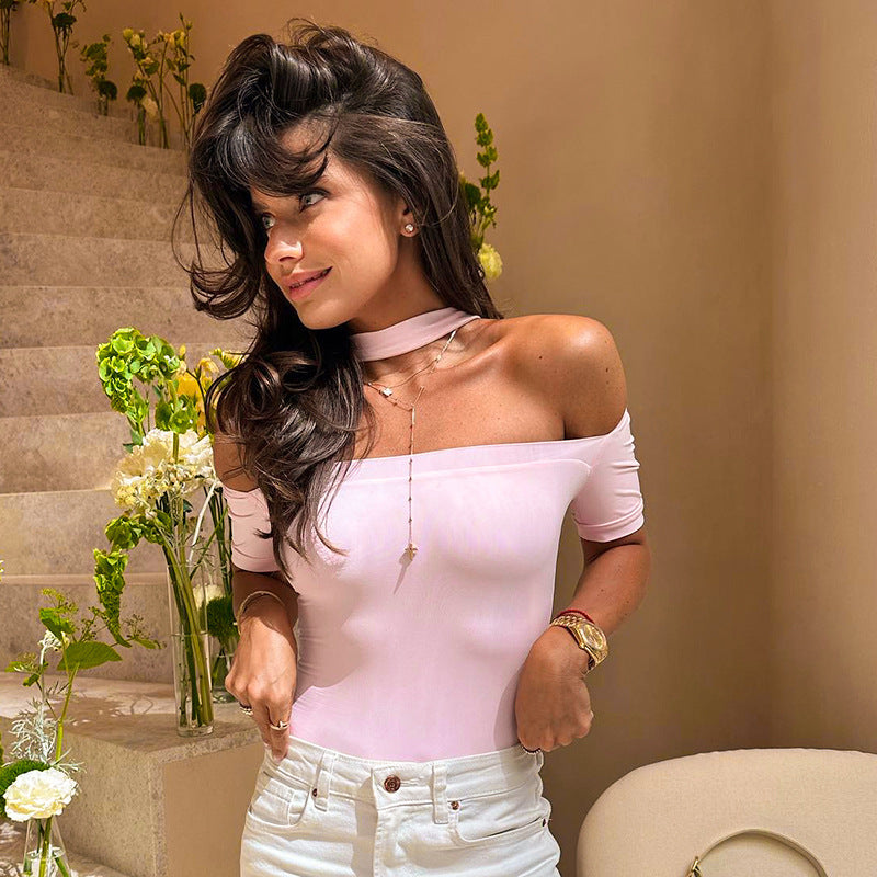 Dame elegant body med asymmetrisk udskæring og kort ærme Stilla