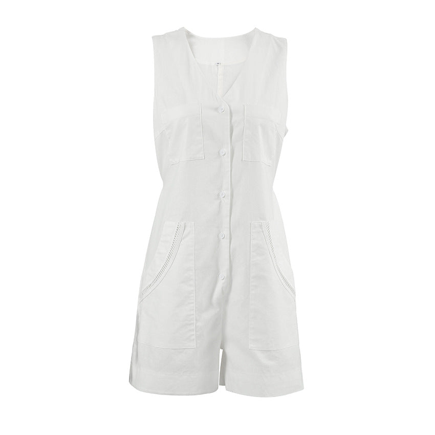 Dame jumpsuit med praktiske lommer og stilfuld V-udskæring Stilla